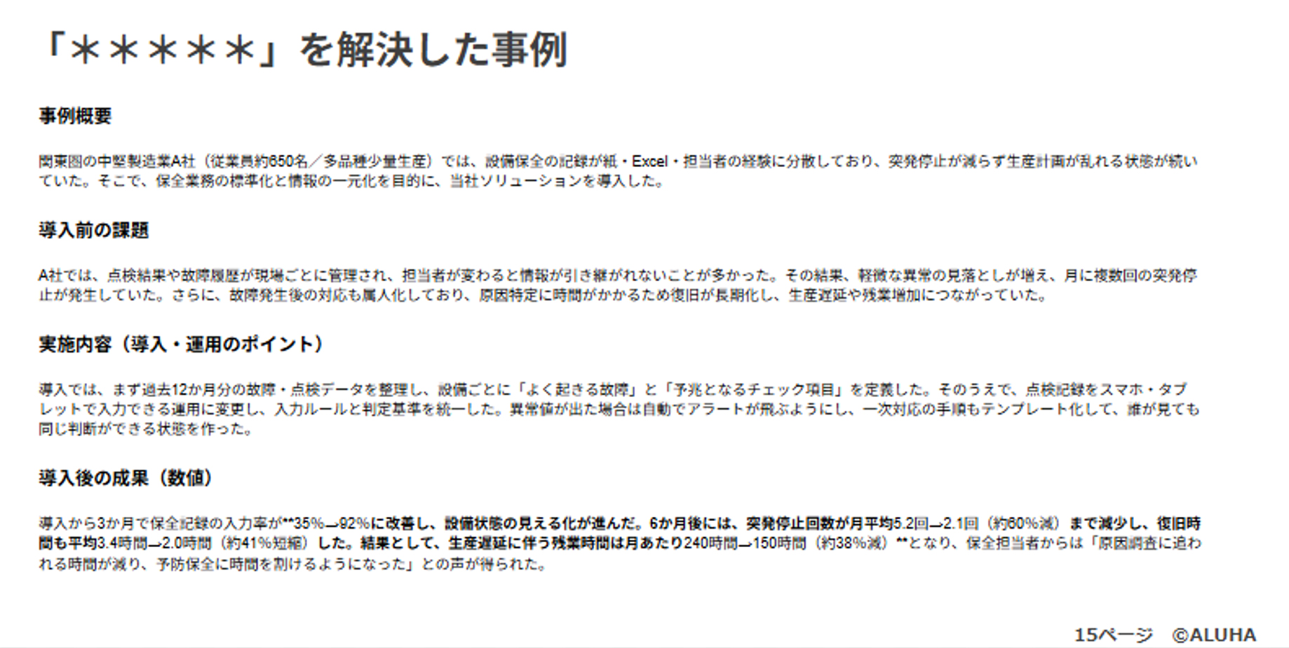 営業資料を文字だけでまとめた例